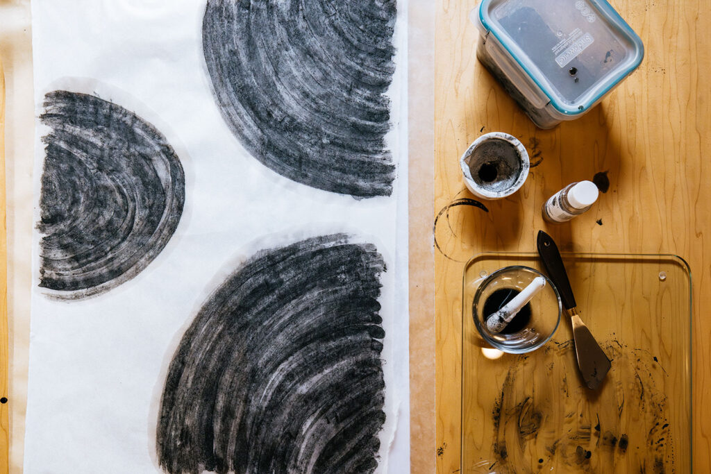 Early experiments using wildfire ash ink in preparation for tree ring prints